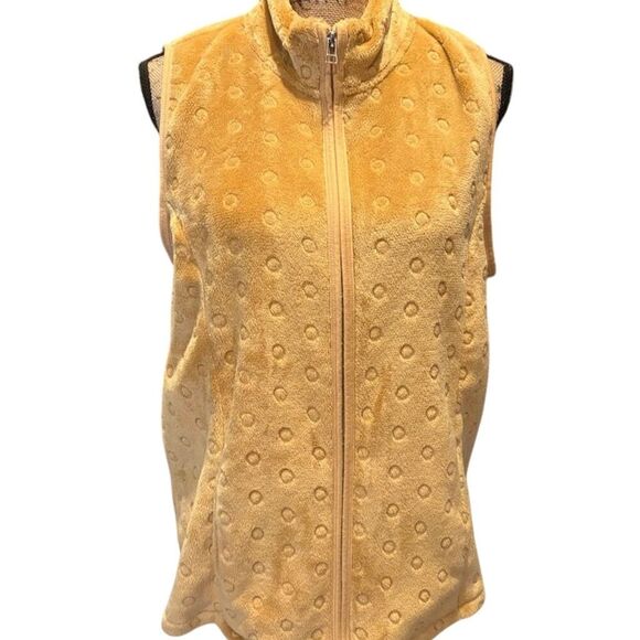 Kim Rogers Women's Large Gold Polka Dot Velour Zip Front Vest - Picture 1 of 7